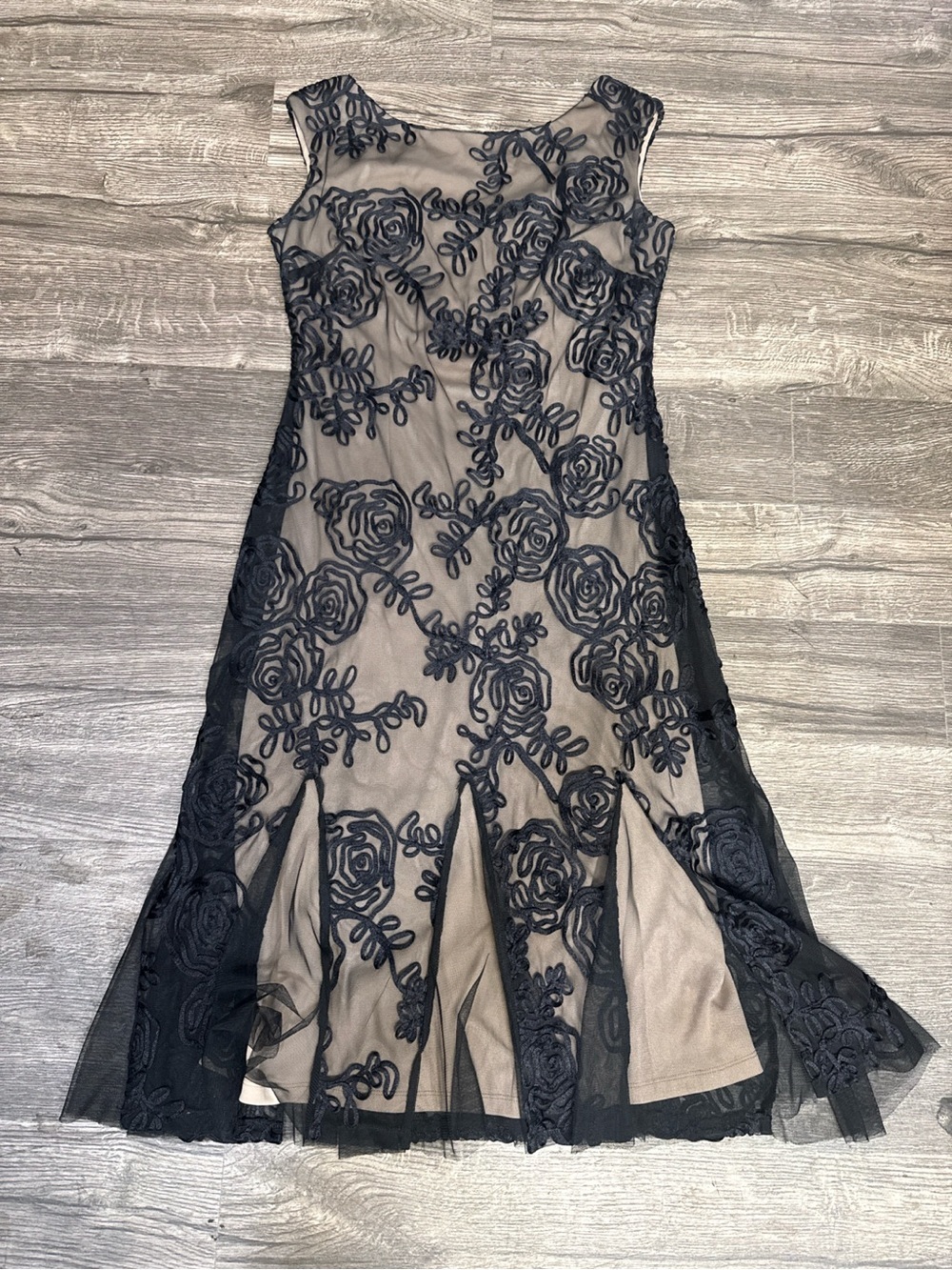 ONYX Nite Size 4 Black Nude Floral Embroidered Mesh Cocktail Dress - Picture 2 of 7